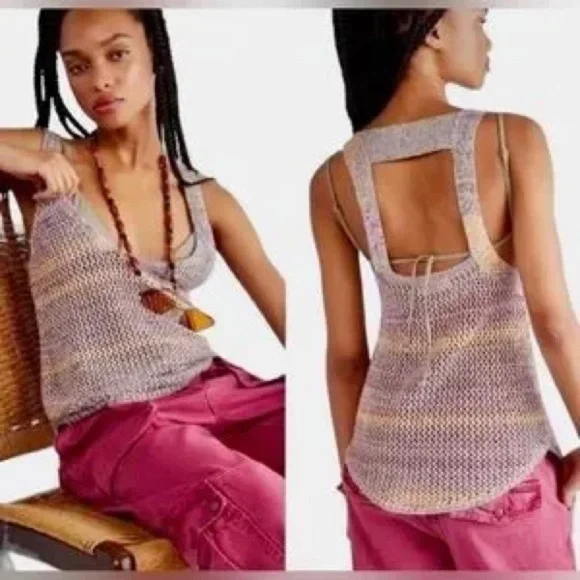 We The Free People Under The Starlight Open Back Knit Tank Top Size Medium - Picture 1 of 8